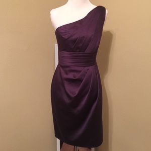 Plum One-Shoulder Satin Dress